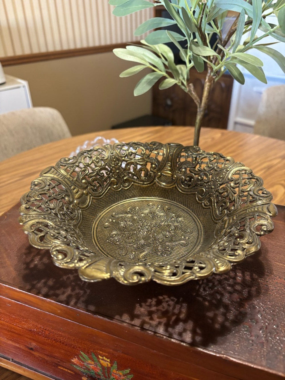 Vintage Brass  Ornate Bowl Made In Italy Filigree Basket Elegant